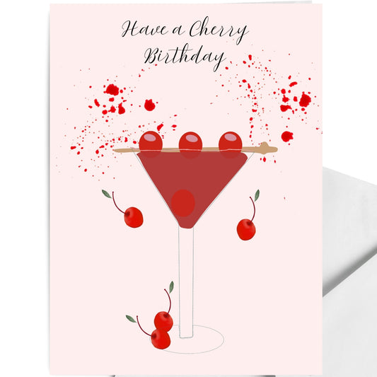 Cherry Birthday Card – Cherry Martini Cocktail Glass Design