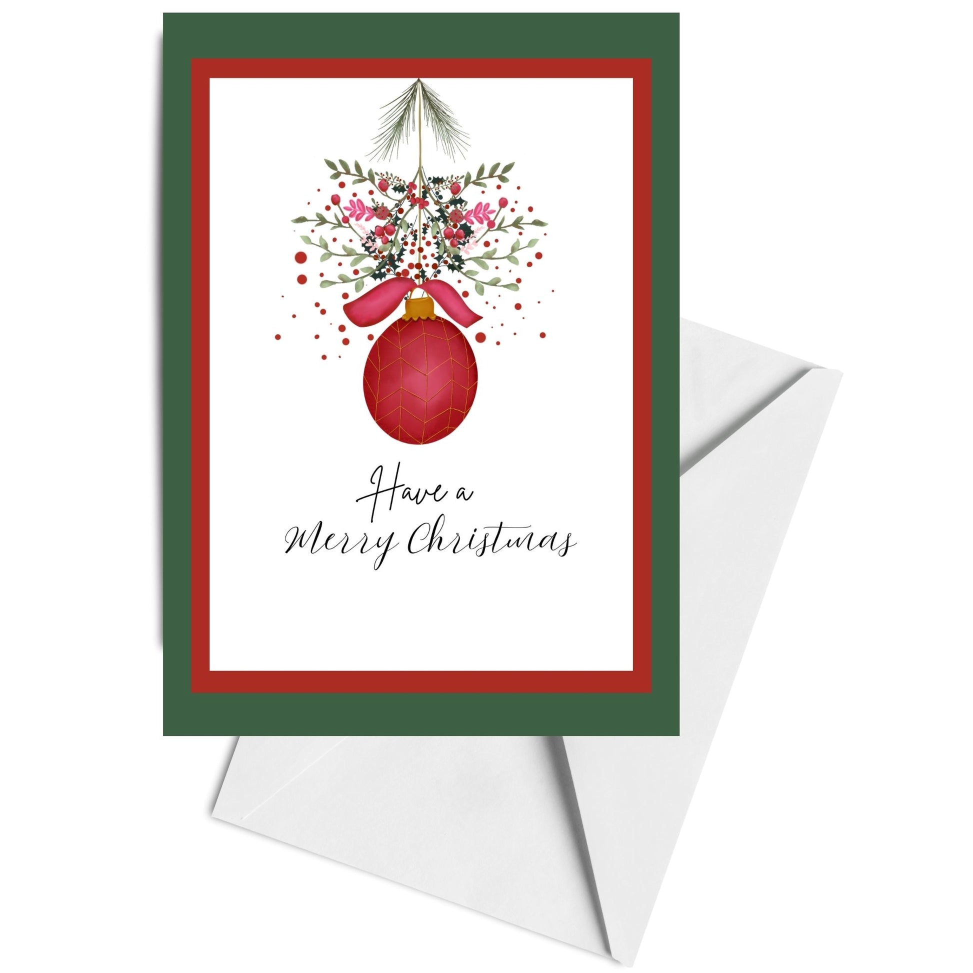 Merry Christmas Card Red Ornament with Florals