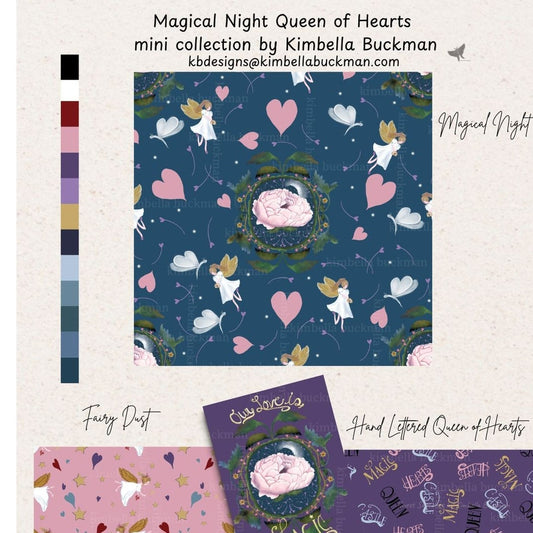 Step into a dreamy world of magic, love, and storytelling with Magical Night Queen of Hearts — a whimsical mini collection perfect for children's products, greeting cards, and enchanting textiles.