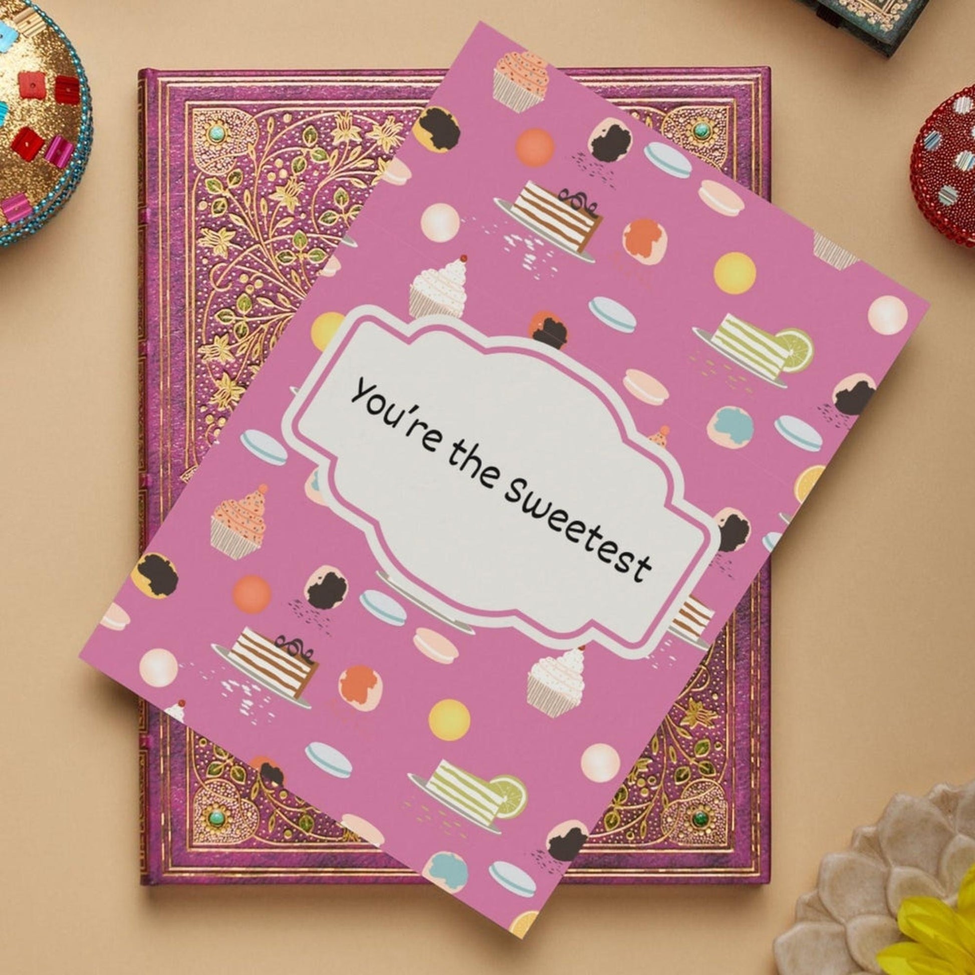 You're the Sweetest Thank You Card with sweets and treats, hand drawn and painted, perfect for baking enthusiasts.