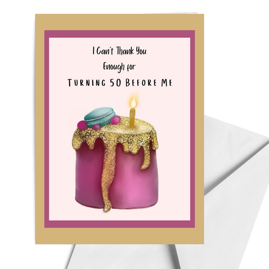 Funny 50th Birthday Card Cake and Candle Best Seller