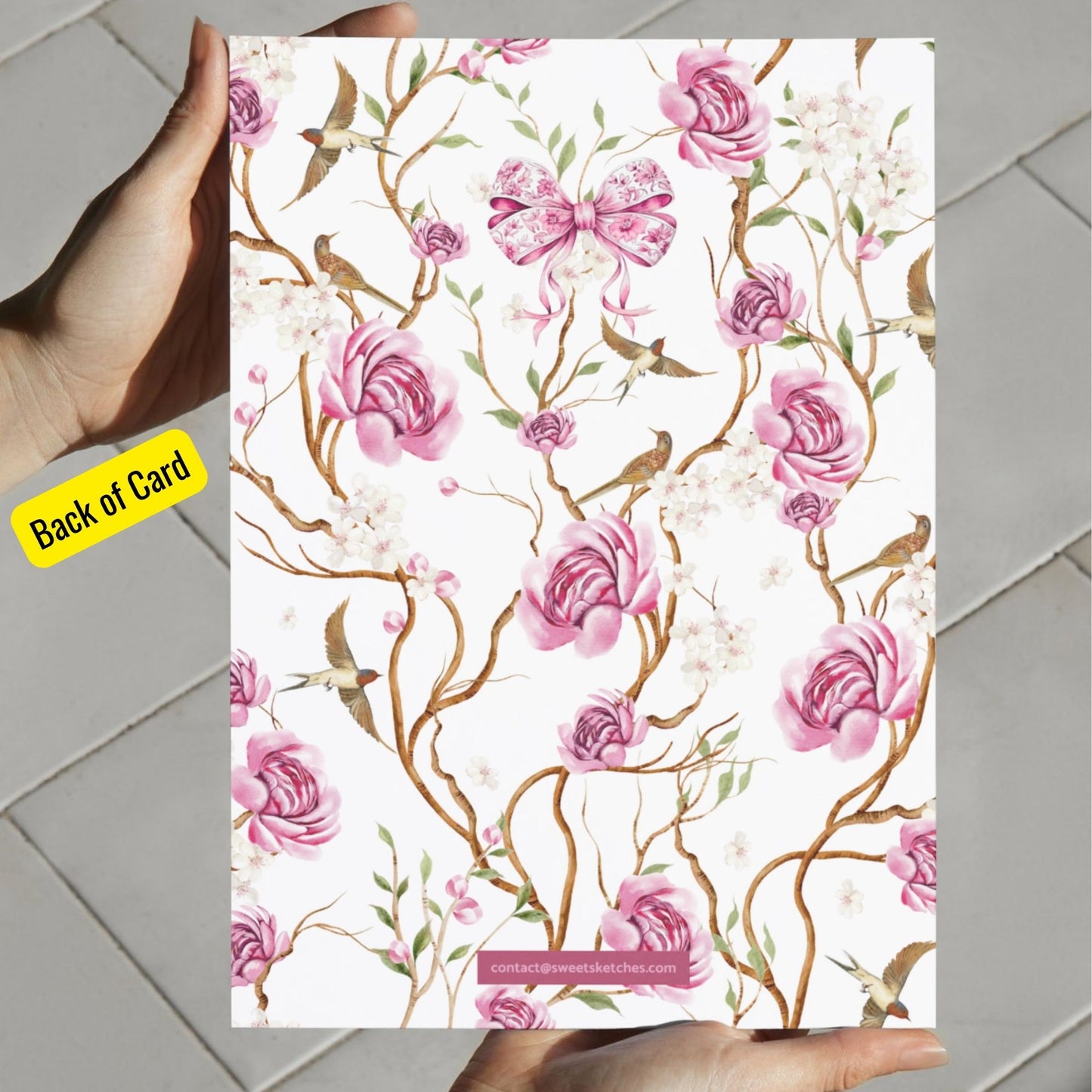 Chinoiserie Floral Monogram H, Pink Rose Letter H Art, Botanical Wall Art with Birds, Personalized Floral Initial Gift